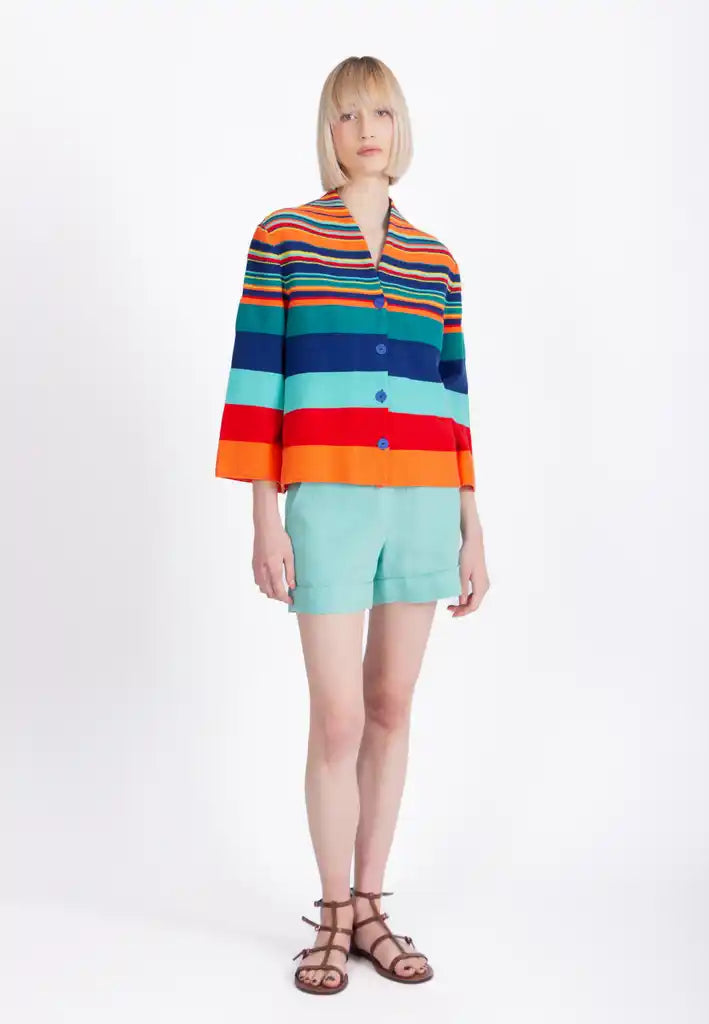 CARDIGAN WITH BACK PLEAT STRIPE - NAVY