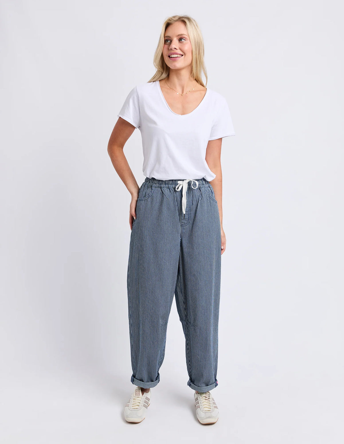 PENNY PINSTRIPE BARREL JOGGER - BLUE & WHITE STRIPE