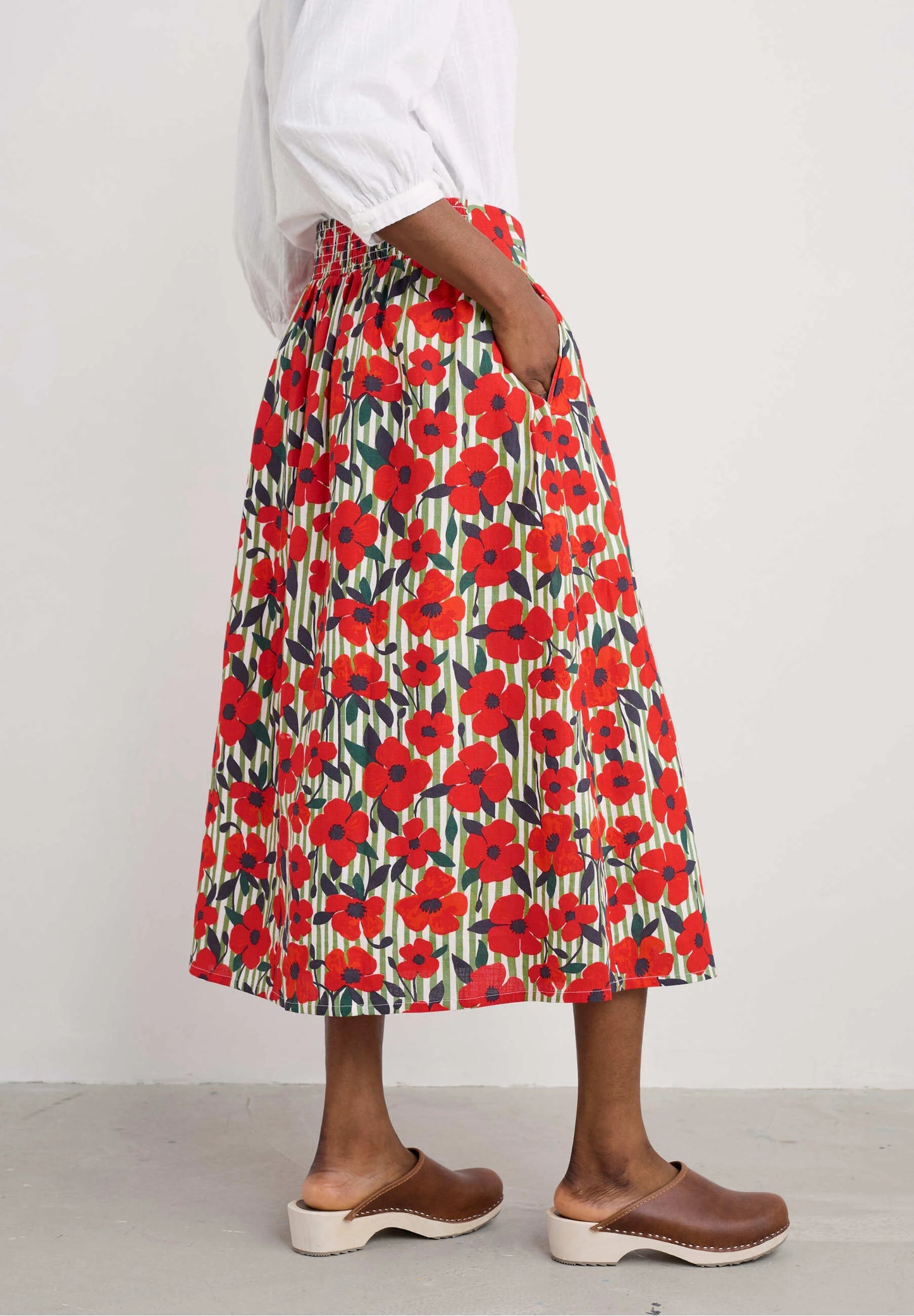 MEVAGISSEY SKIRT - STRIPEY FLORAL MOSS