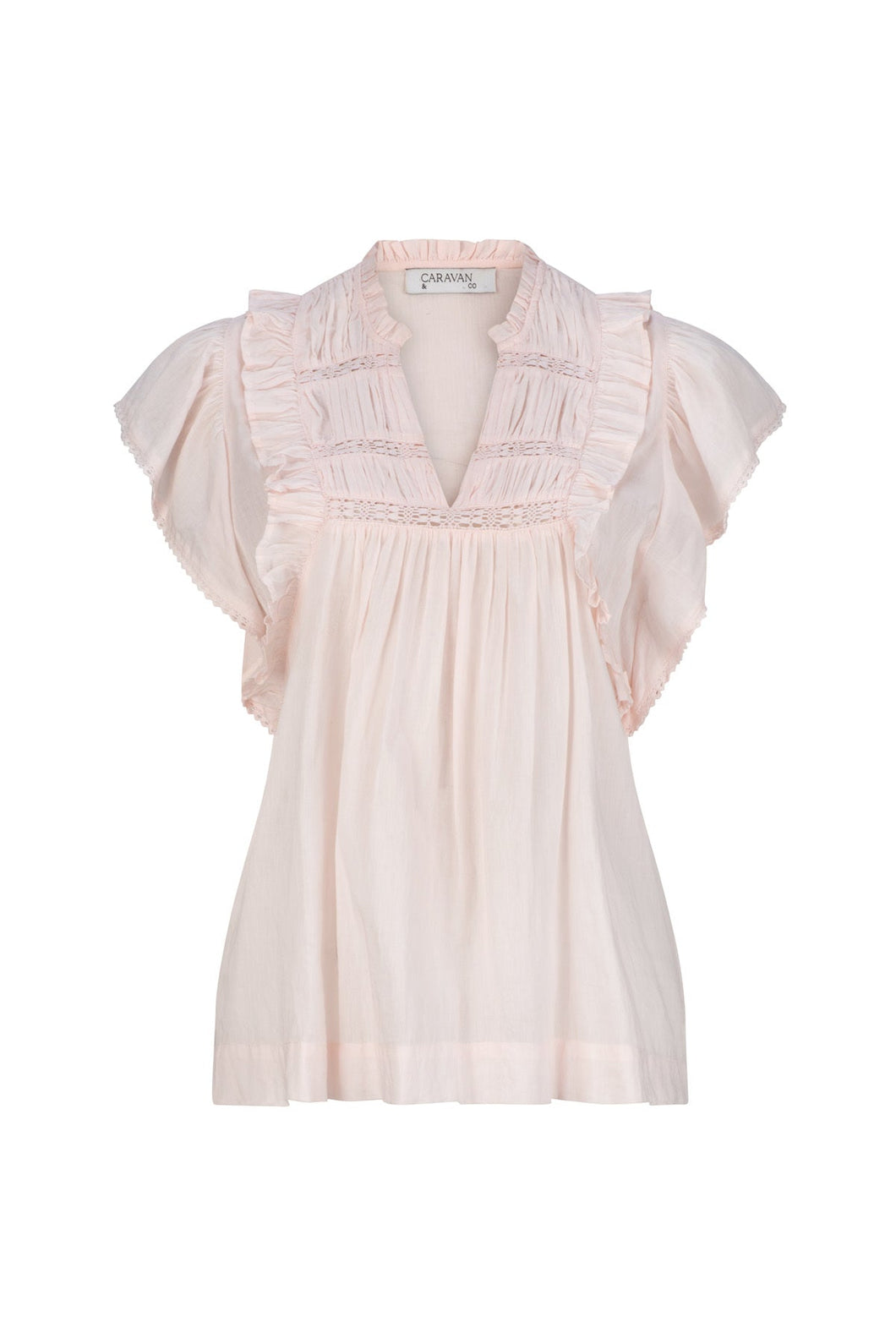 BUTTERFLY SHIRRED BLOUSE PALE PINK