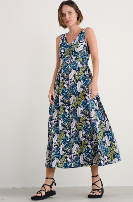 POLMANTER DRESS - LINEAR LEAVES MARITIME