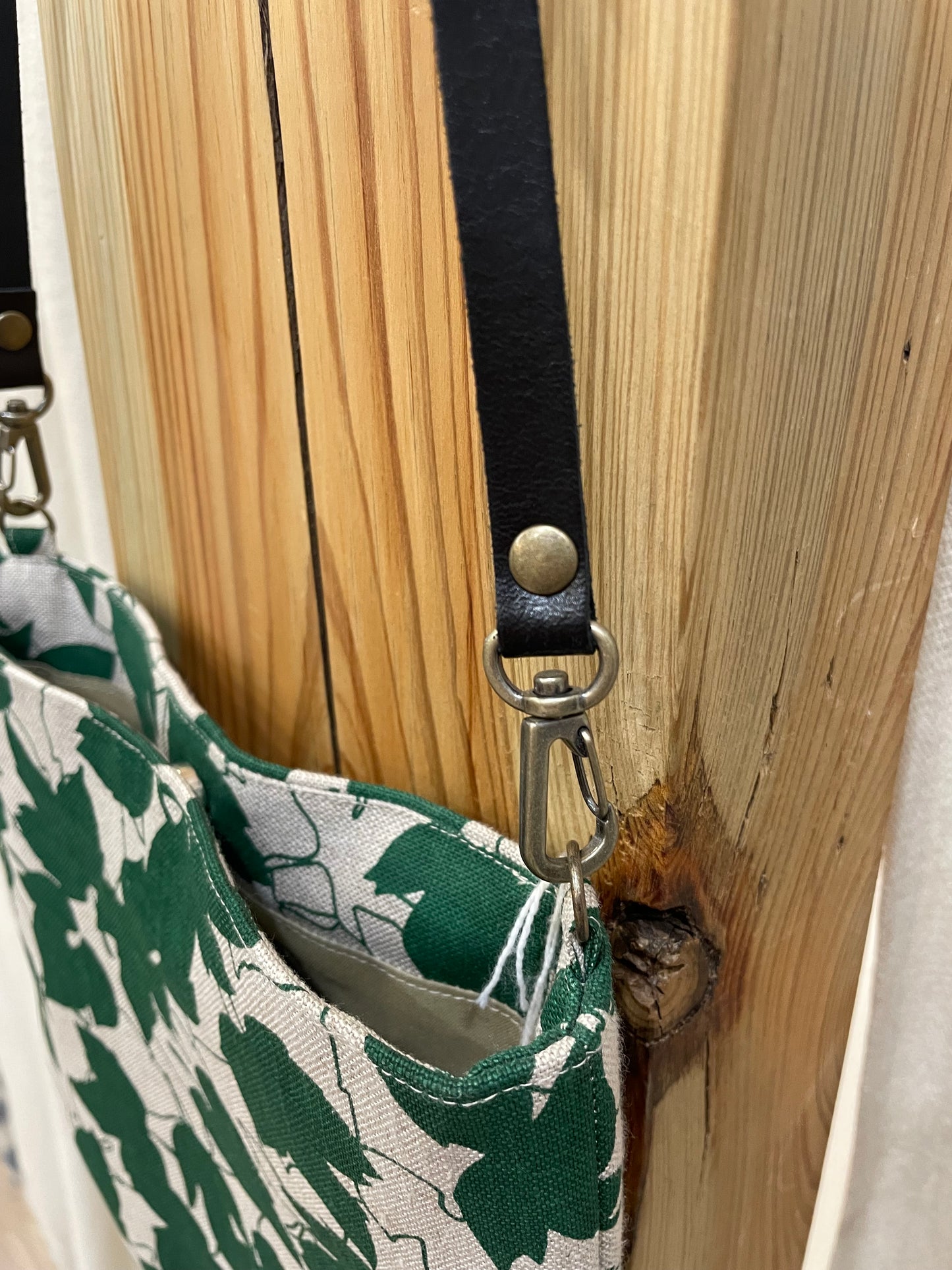 JAPANESE LINEN SHOULDER BAG - GREEN LEAVES