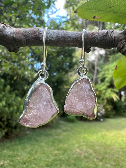 ROUGH CUT ROSE QUARTZ & SILVER EARRINGS