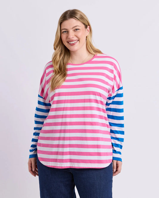 ROUGE STRIPE LONG SLEEVE TEE - PINK & WHITE STRIPE