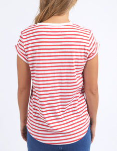 SIGNATURE TEE - CAYENNE/WHITE STRIPE