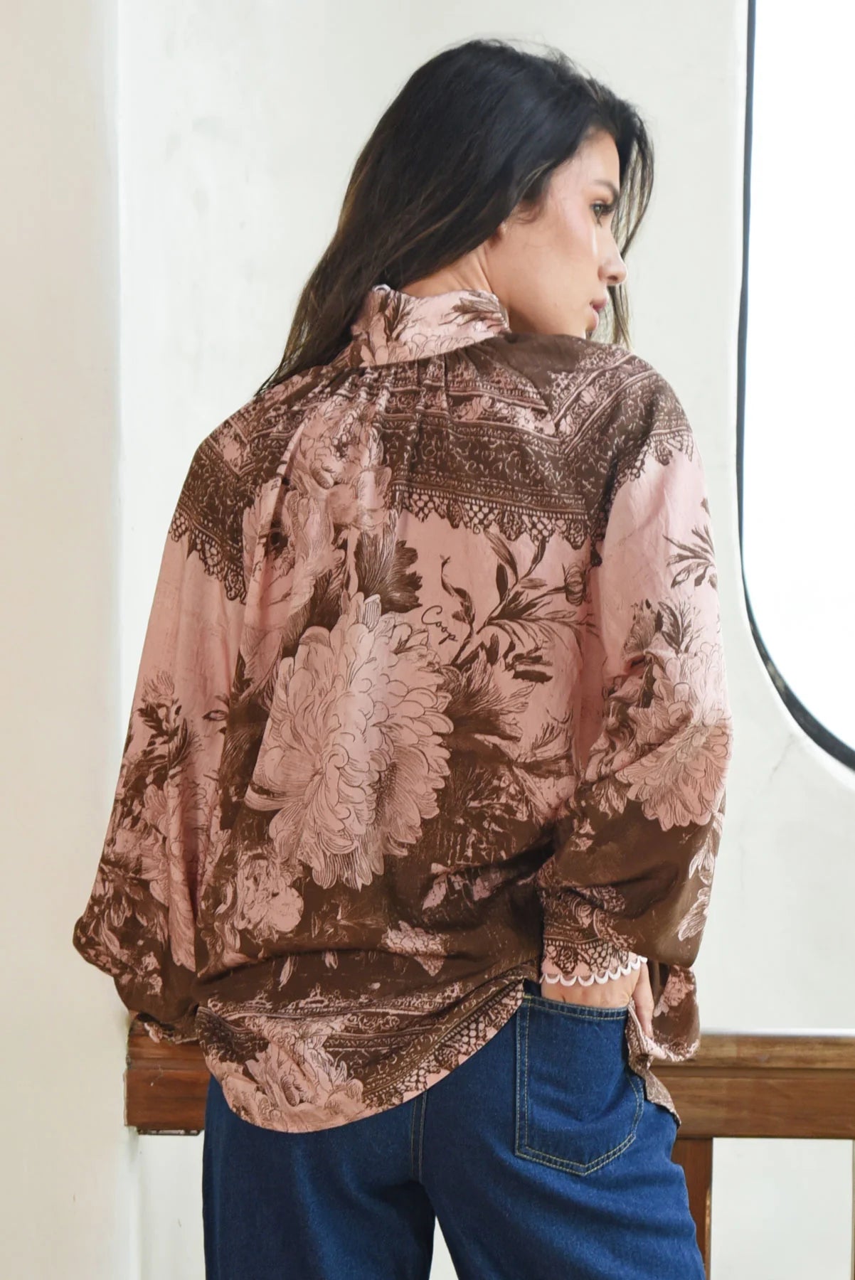 HIGH SOCIETY BLOUSE - PINK & BROWN