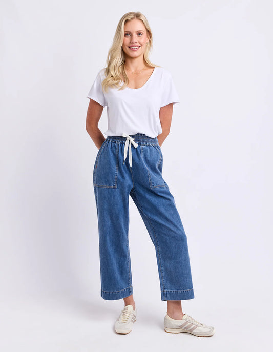 GRETA SLIM LEG PANT - MID BLUE WASH