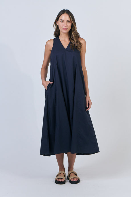 INK POPLIN MIDI DRESS