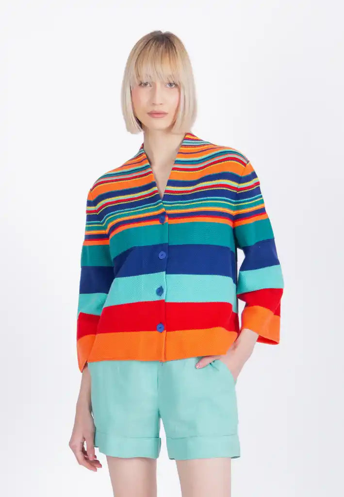 CARDIGAN WITH BACK PLEAT - STRIPE PATTERN