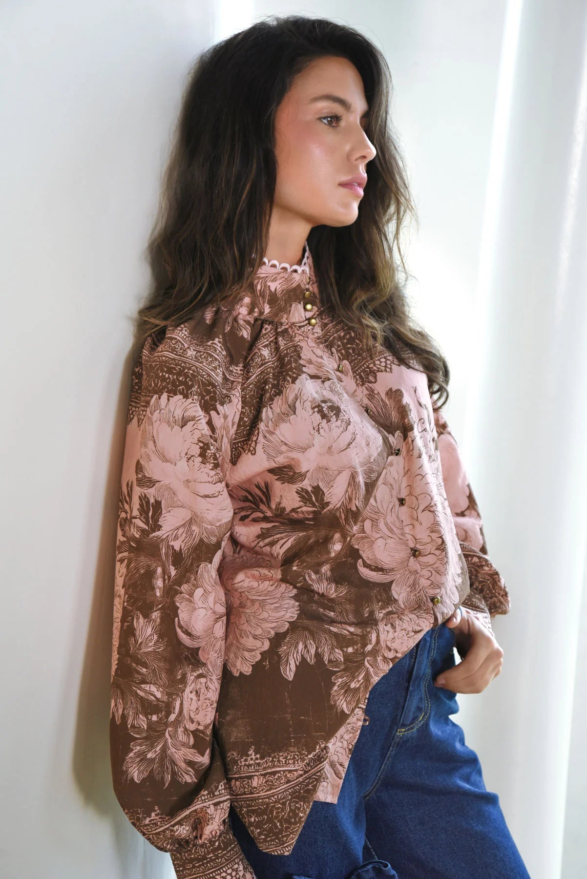 HIGH SOCIETY BLOUSE - PINK & BROWN