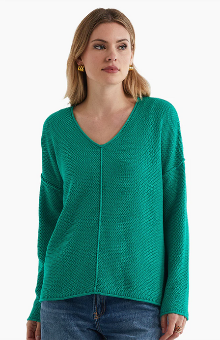 BIRDSEYE V NECK JUMPER - GRASS