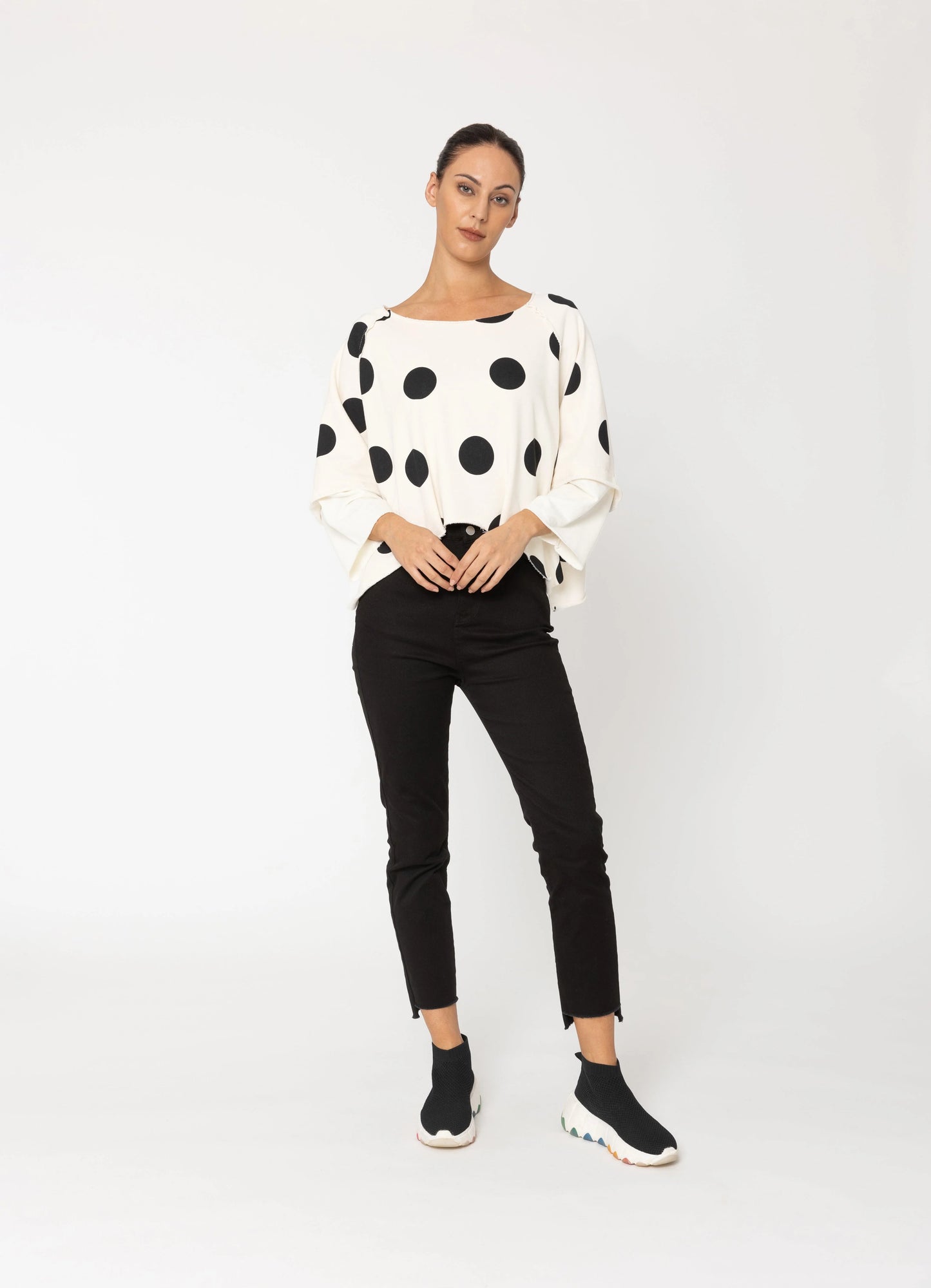 RIZA SWEATSHIRT - WHITE POLKA DOT