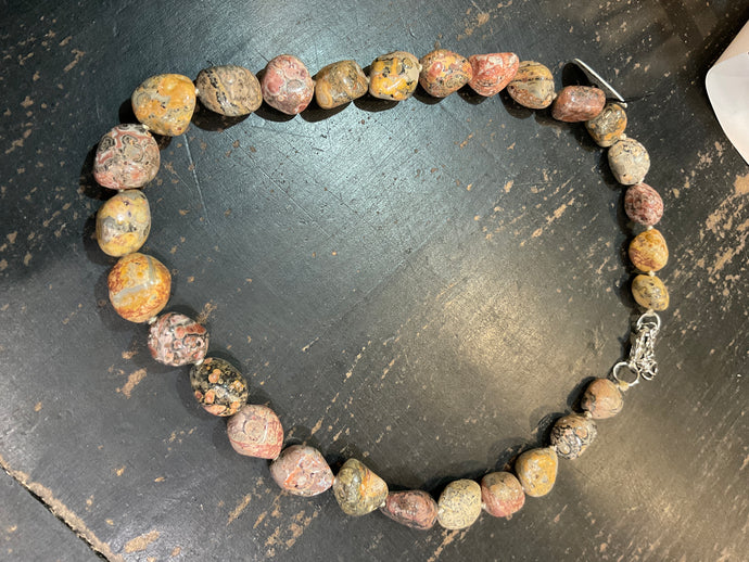 PINK JASPER CHUNKY BEAD SHORT NECKLACE