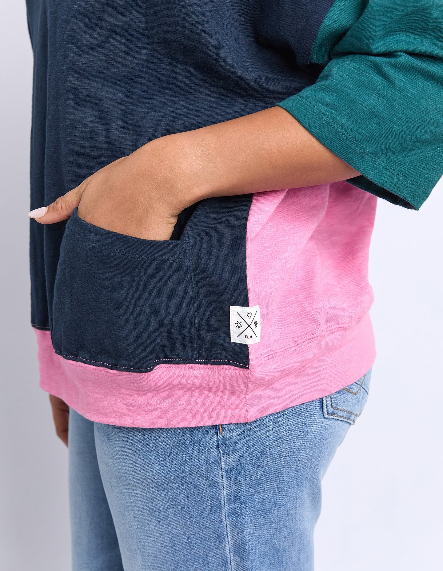 MAZIE COLOUR BLOCK SWEAT - TEAL NAVY QUARTZ
