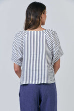 Load image into Gallery viewer, BLUEBERRY STRIPE LINEN V-NECK TOP
