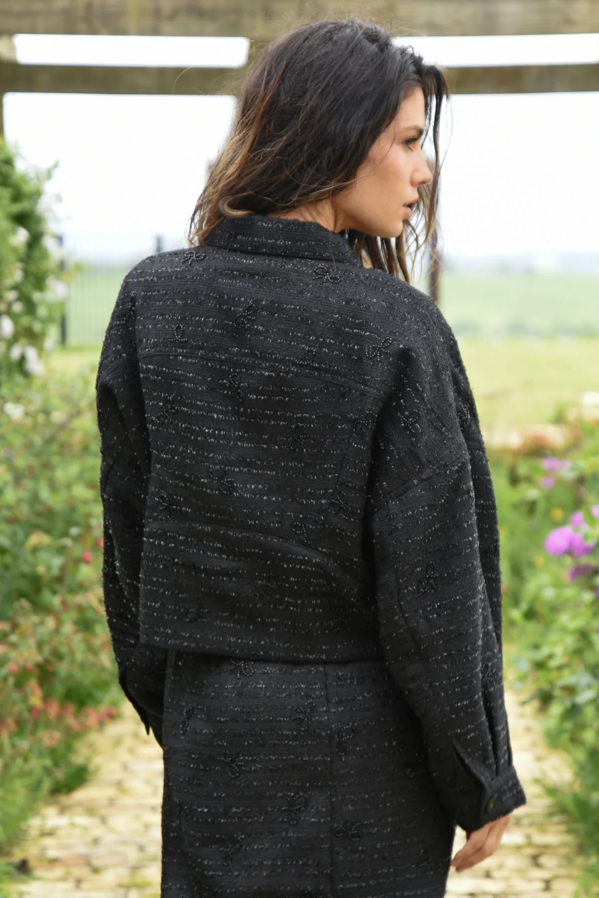 TWEEDLE BOW JACKET - BLACK