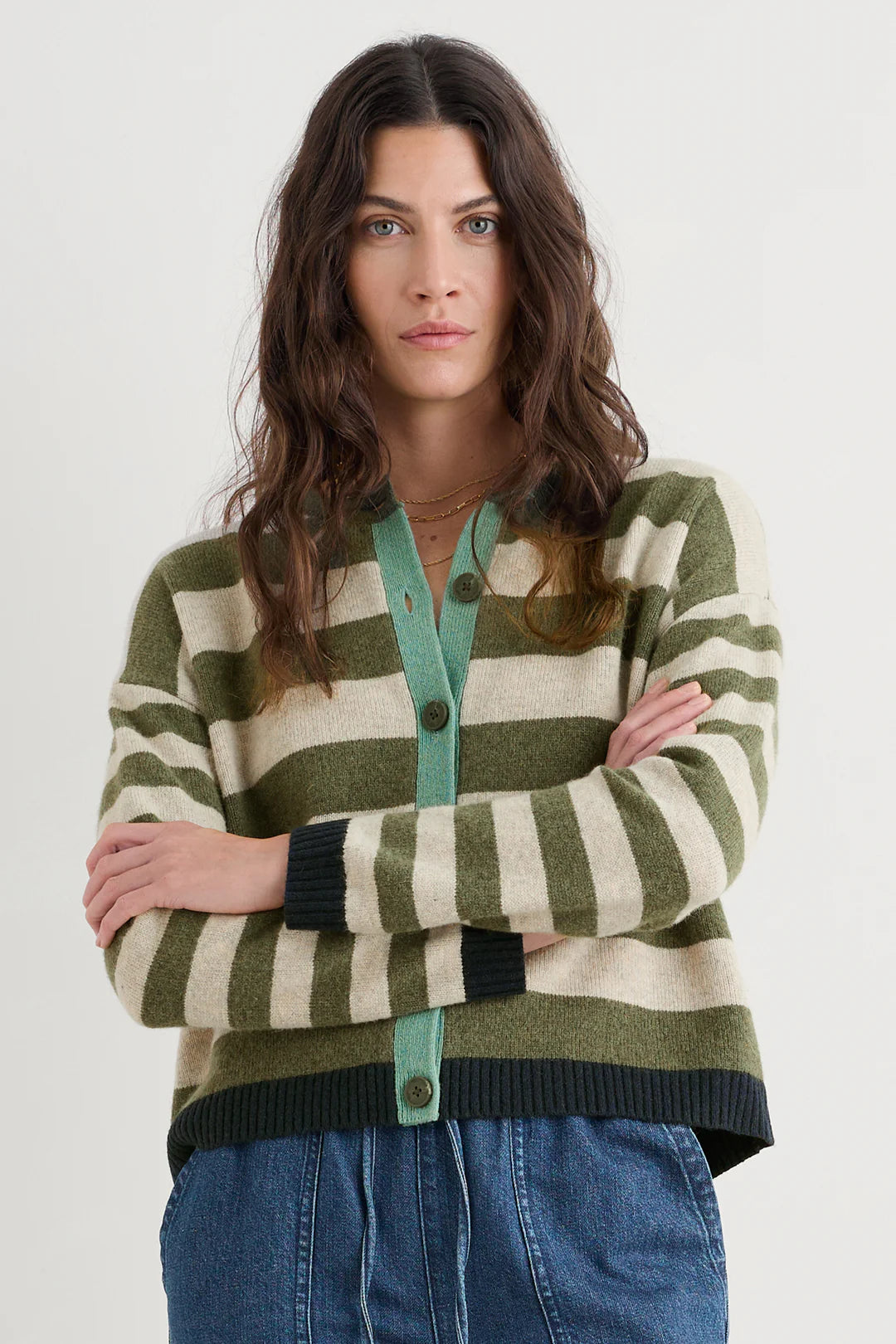 PINWELL CARDIGAN - BRIGHT SHAPE LIGHT OLIVE MIX