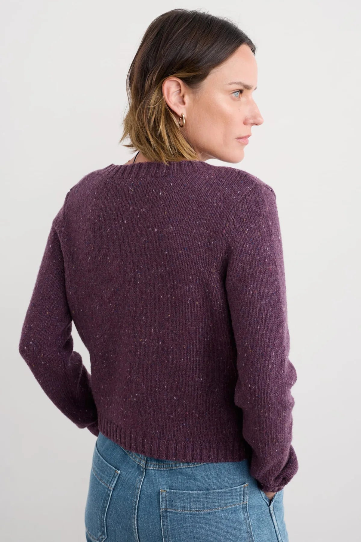 DAWSON PICK MERINO CARDIGAN - GRAPE
