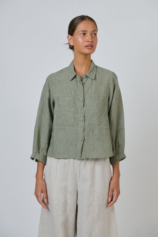LINEN SHIRT JACKET - ARTICHOKE