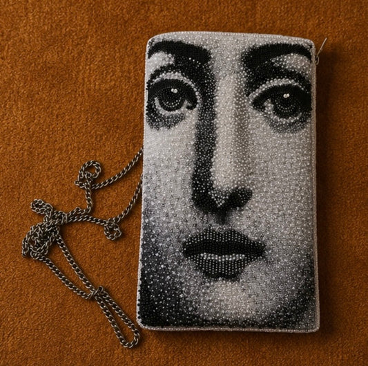 BEADED FORNASETTI EVENING CLUTCH BAG