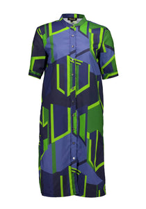 PLAZA SHIRT DRESS - NAVY / GREEN IN COTTON