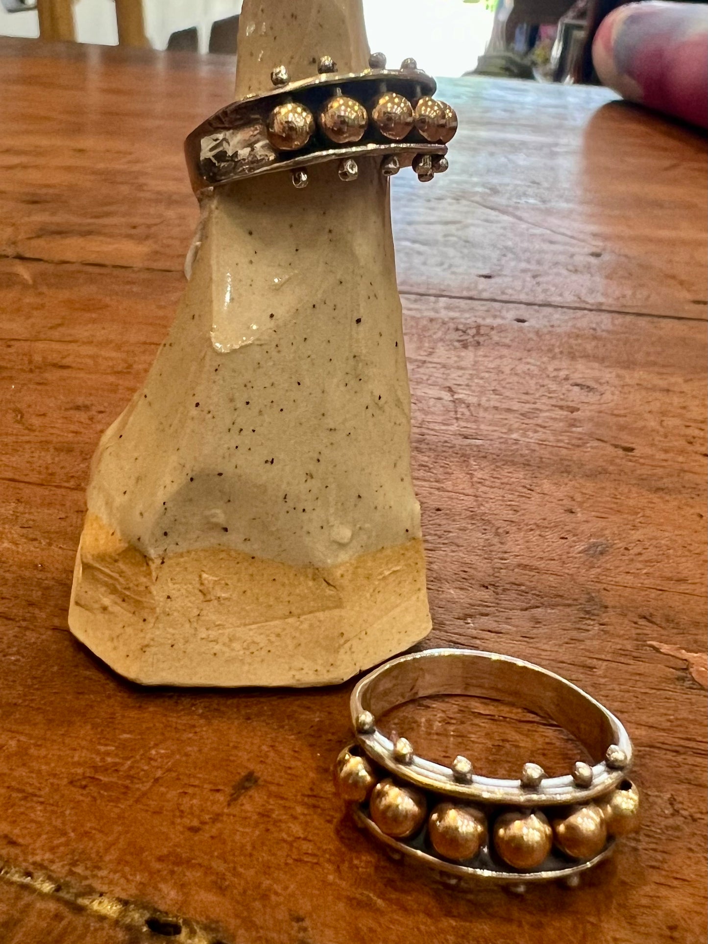 STERLING SILVER RING WITH 9ct GOLD PLATED BALLS