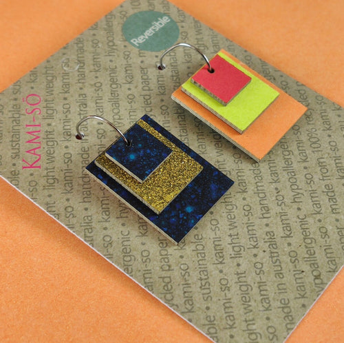 RECYCLED PAPER REVERSIBLE EARRINGS - RECTANGLE
