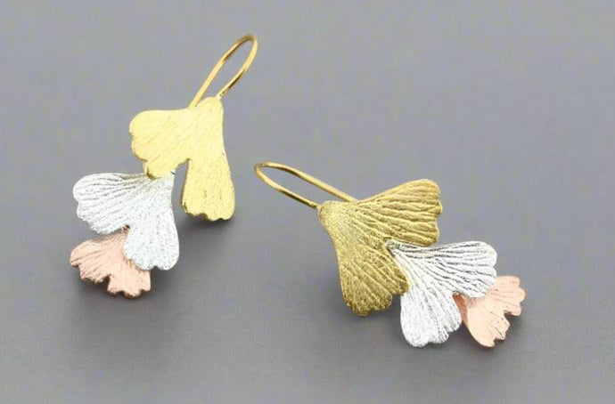 3 GINKGO DROP EARRING - SILVER, GOLD, ROSE GOLD