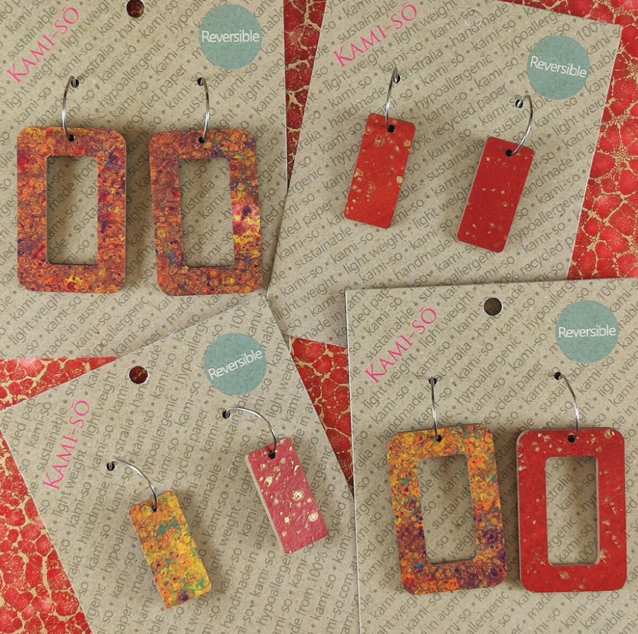 RECYCLED PAPER REVERSIBLE EARRINGS - RECTANGLE