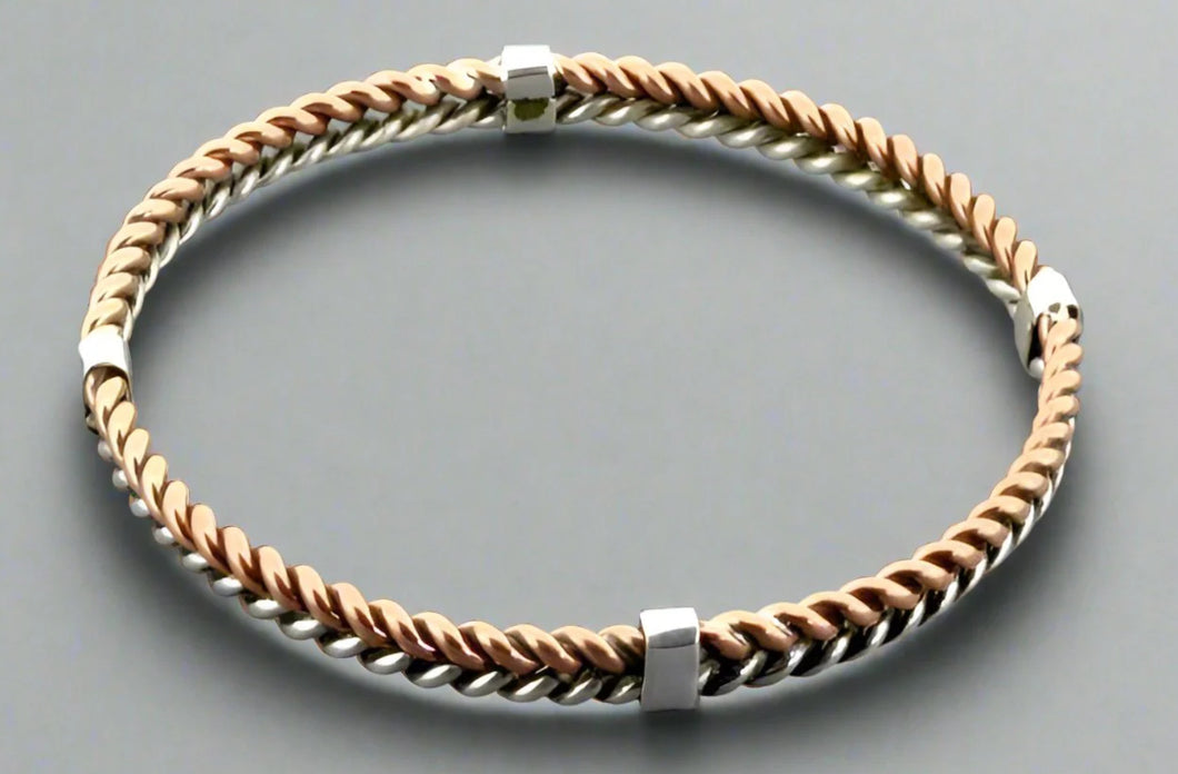 STERLING SILVER & COPPER PLAITED BANGLE