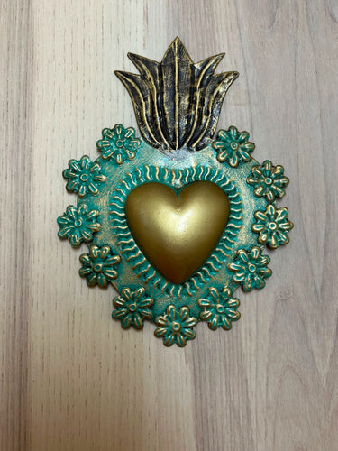 TIN CACTUS HEART, HAND PAINTED