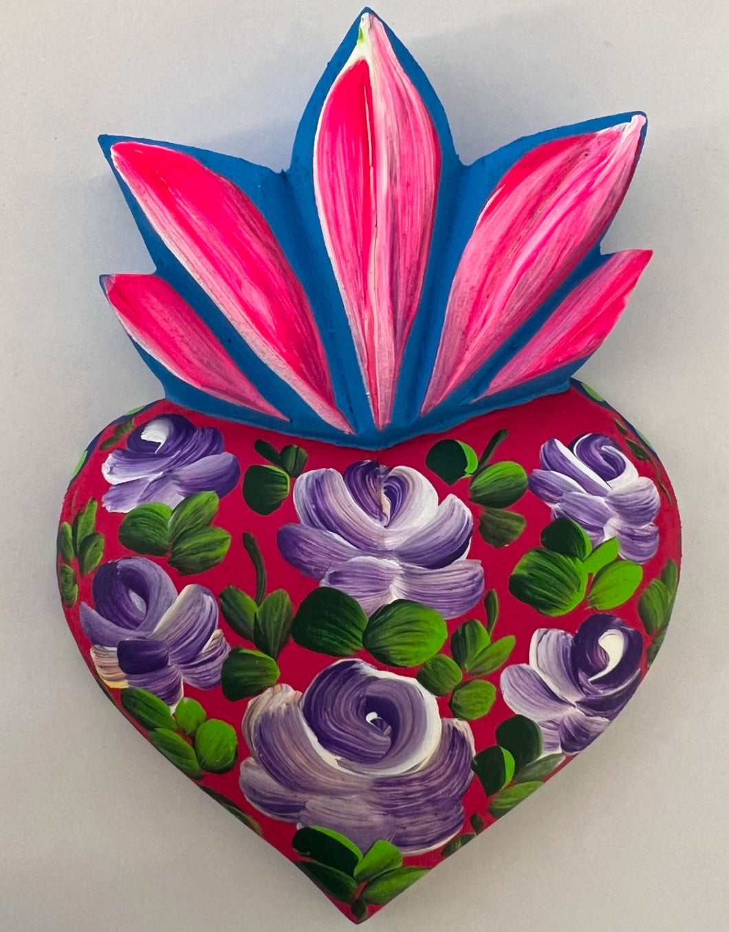 WOODEN HEART WITH PAINTED FLOWERS