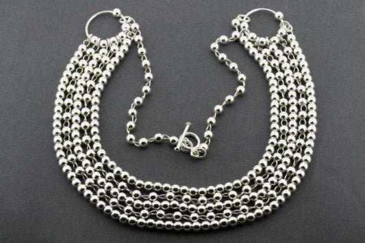5 STRAND BALL BEAD NECKLACE - STERLING SILVER