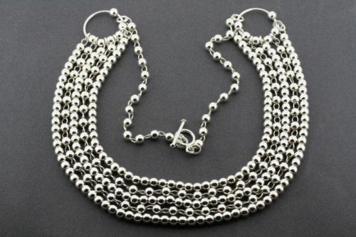 5 STRAND BALL BEAD NECKLACE - STERLING SILVER