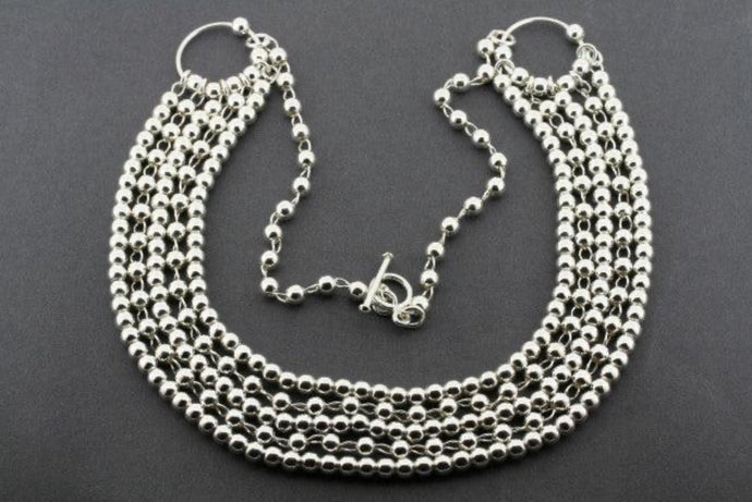 5 STRAND BALL BEAD NECKLACE - STERLING SILVER