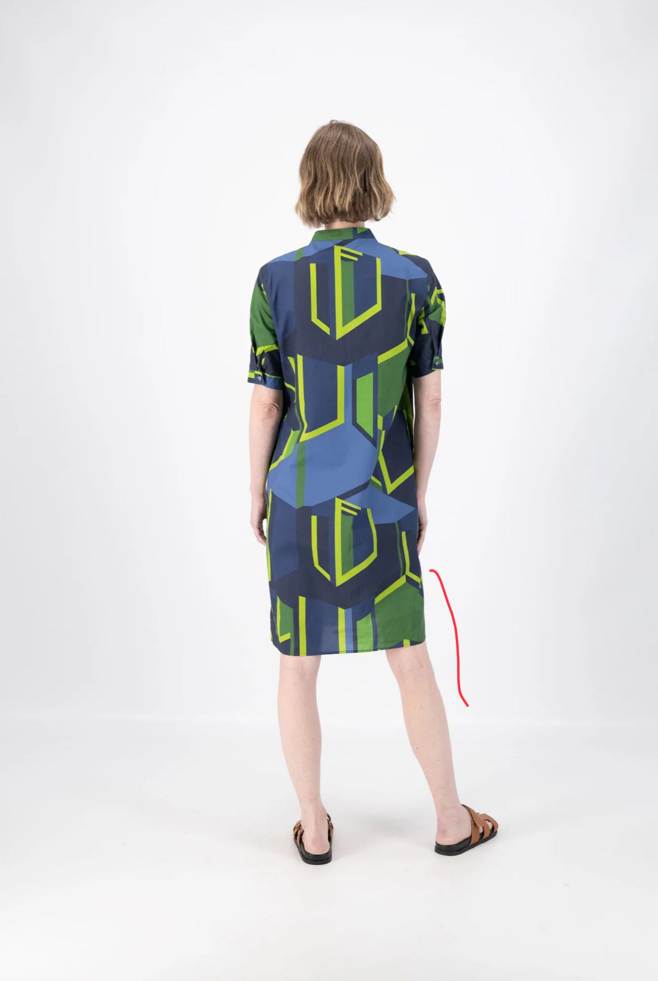 PLAZA SHIRT DRESS - NAVY / GREEN IN COTTON