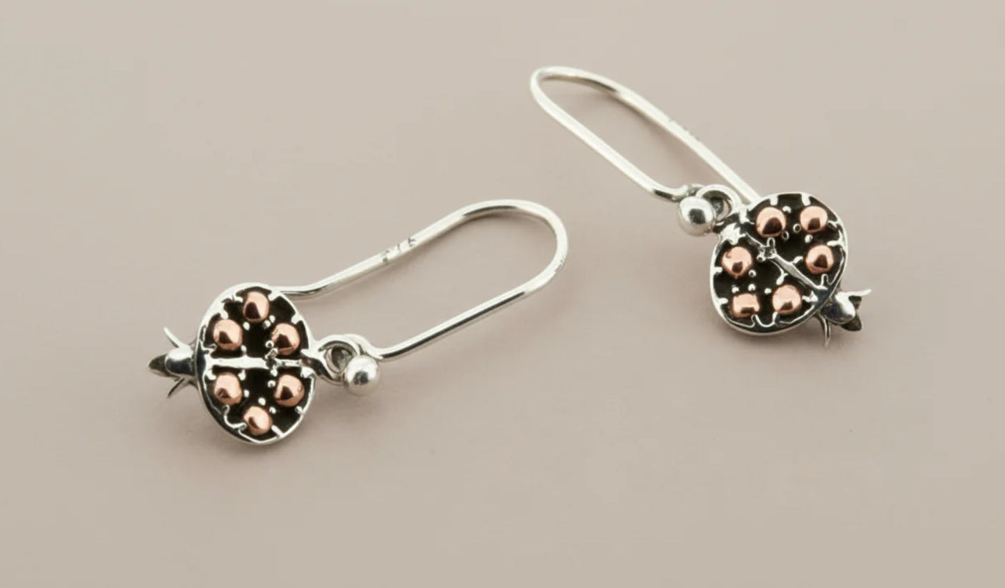 SMALL POMEGRANATE DROP EARRING - COPPER & SILVER