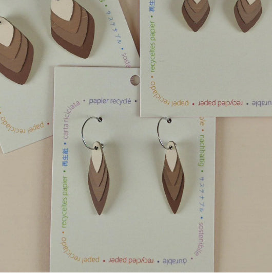 DIAMOND LAYERED RECYCLED PAPER EARRINGS - BEIGE & BROWN