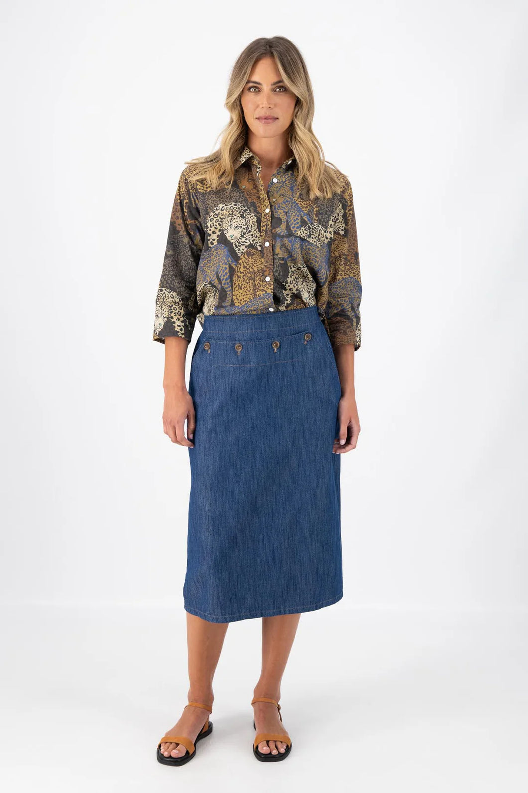 HEPBURN PANORAMA MID WASH DENIM SKIRT