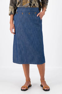 HEPBURN PANORAMA MID WASH DENIM SKIRT