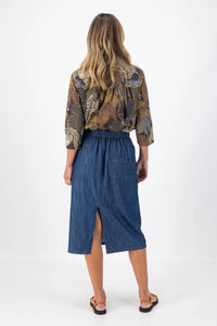 HEPBURN PANORAMA MID WASH DENIM SKIRT