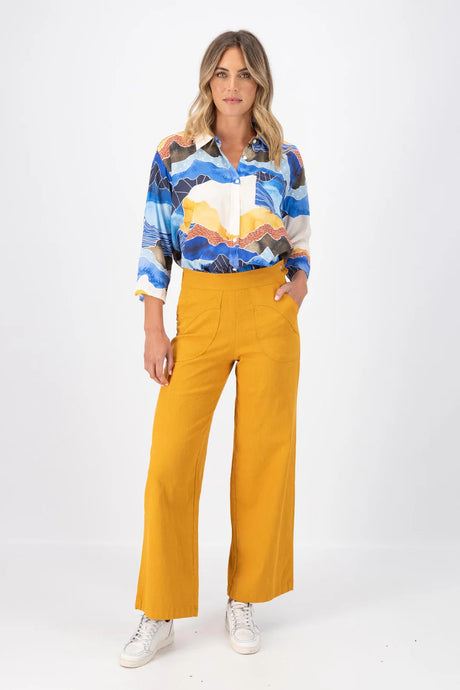 PEGGY LONG PANTS - LINO MUSTARD YELLOW IN LINEN