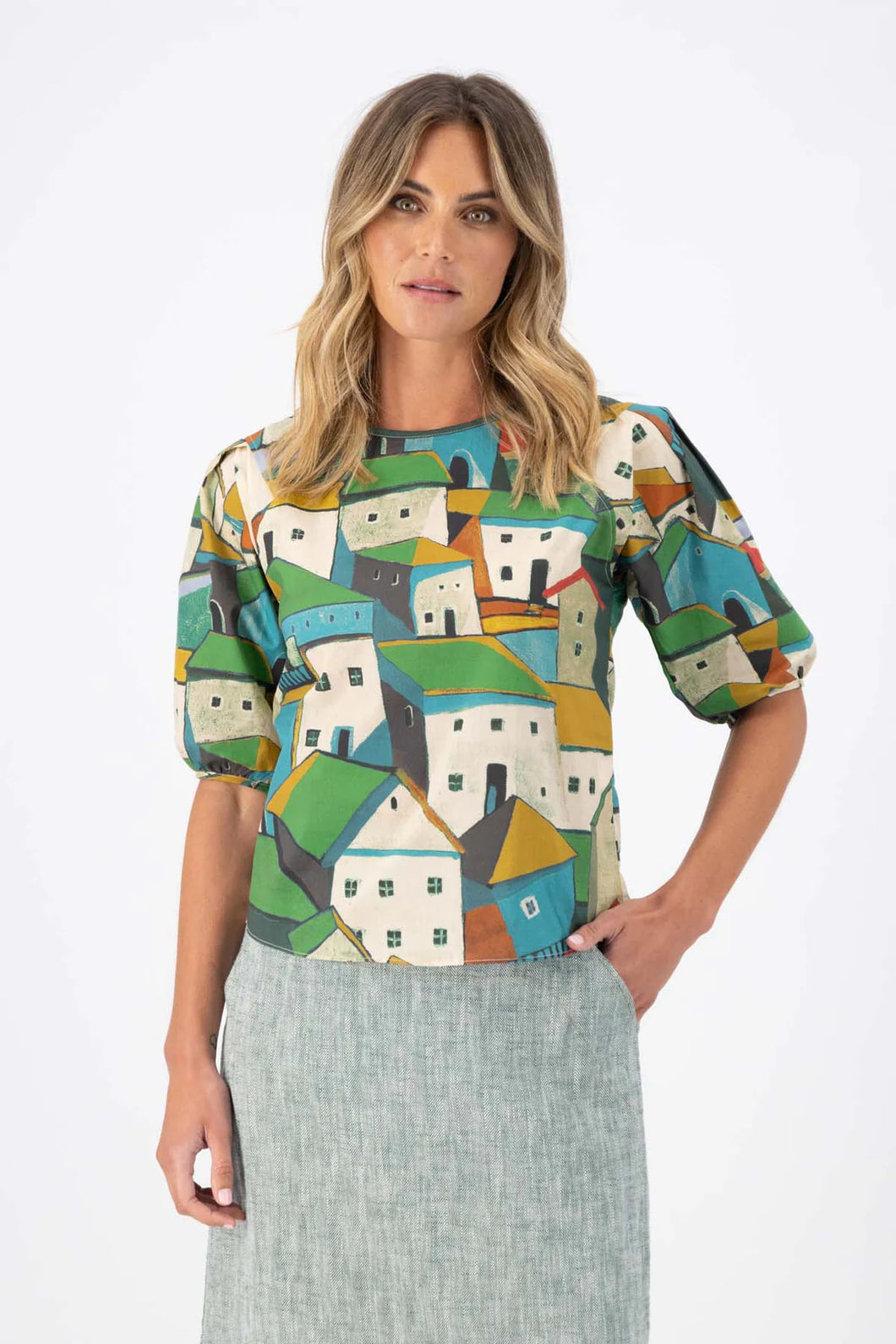 PUEBLITO BLOUSE - GREEN IN COTTON