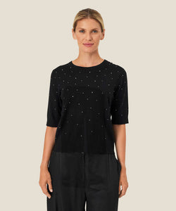 FALDINE RHINESTONE TOP - BLACK