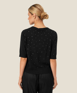 FALDINE RHINESTONE TOP - BLACK