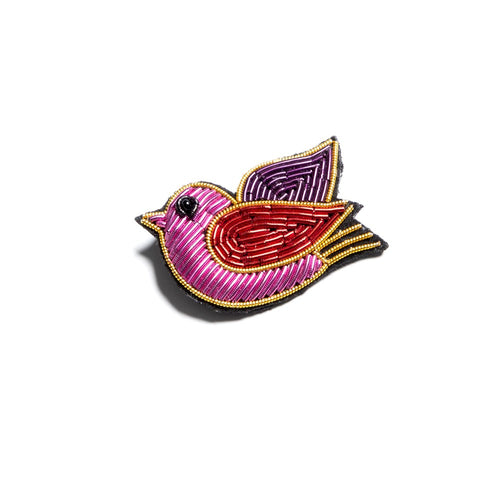 BEADED BROOCH - PIA PINK BIRD