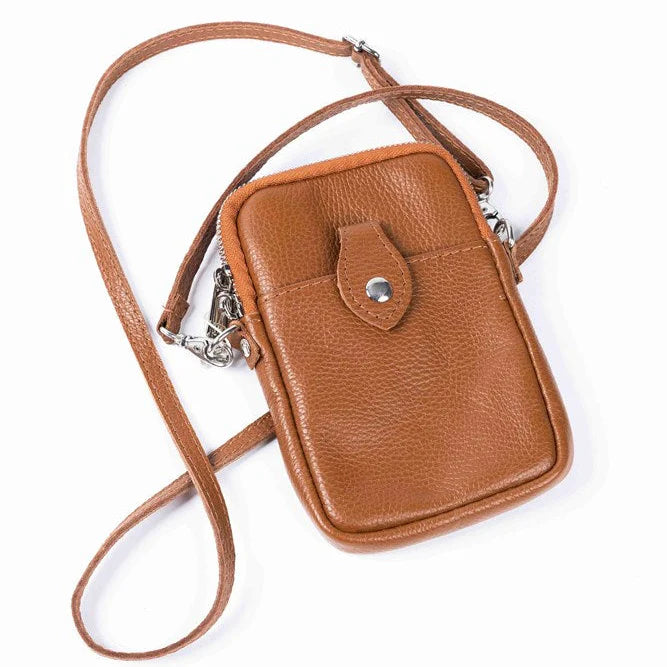 METALLIC PHONE POUCH - DARK CAMEL