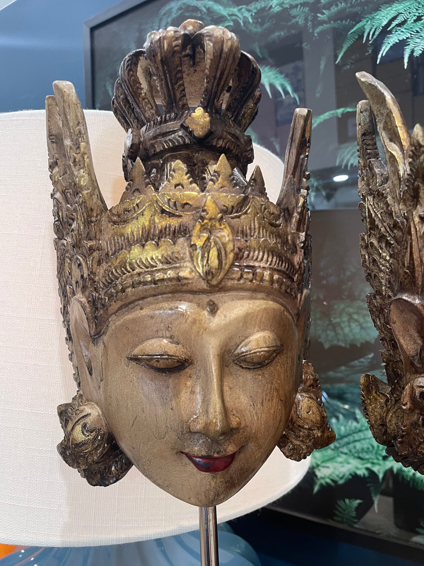 BALINESE WEDDING MASKS ON STANDS - SET OF2
