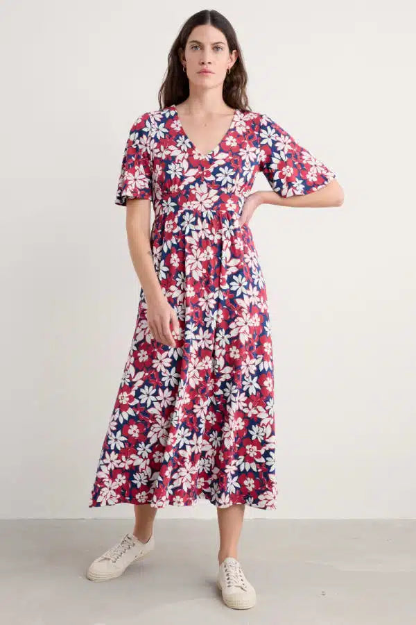 CHATEAUX DRESS (HALF SLEEVE) - SEASHORE FLORAL YACHT