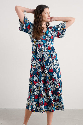 CHATEAUX DRESS (HALF SLEEVE) - SEAWEED FLOWER MARITIME